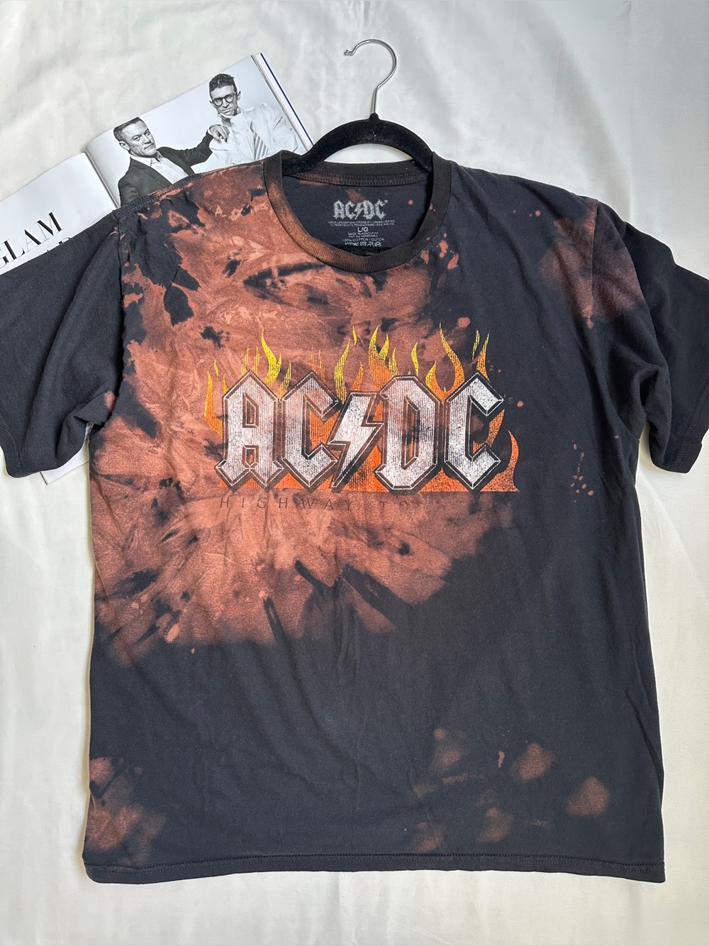 3/25$AC/DC Black Tee with Orange Flame Graphic
